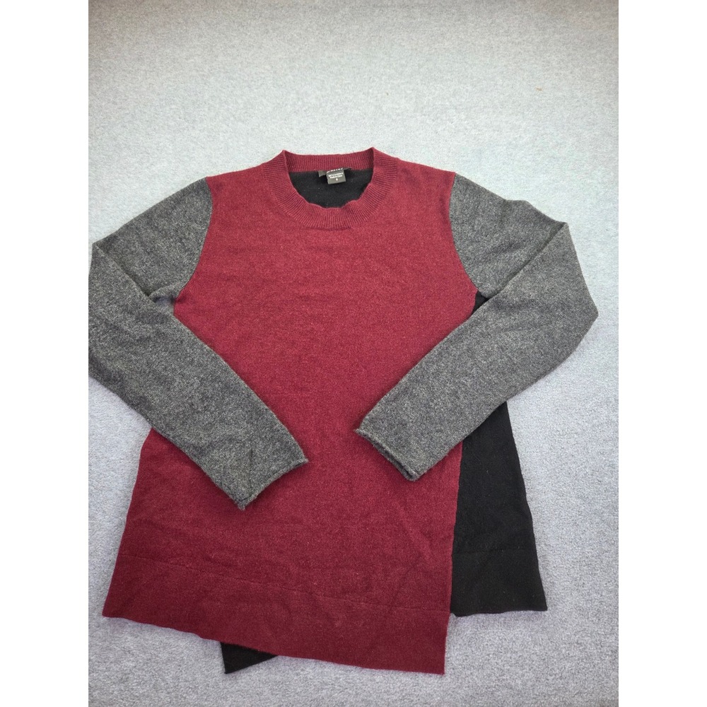 Pure Amici Womens Colorblock 100% Cashmere Crew Neck Sweater S Burgundy Gray